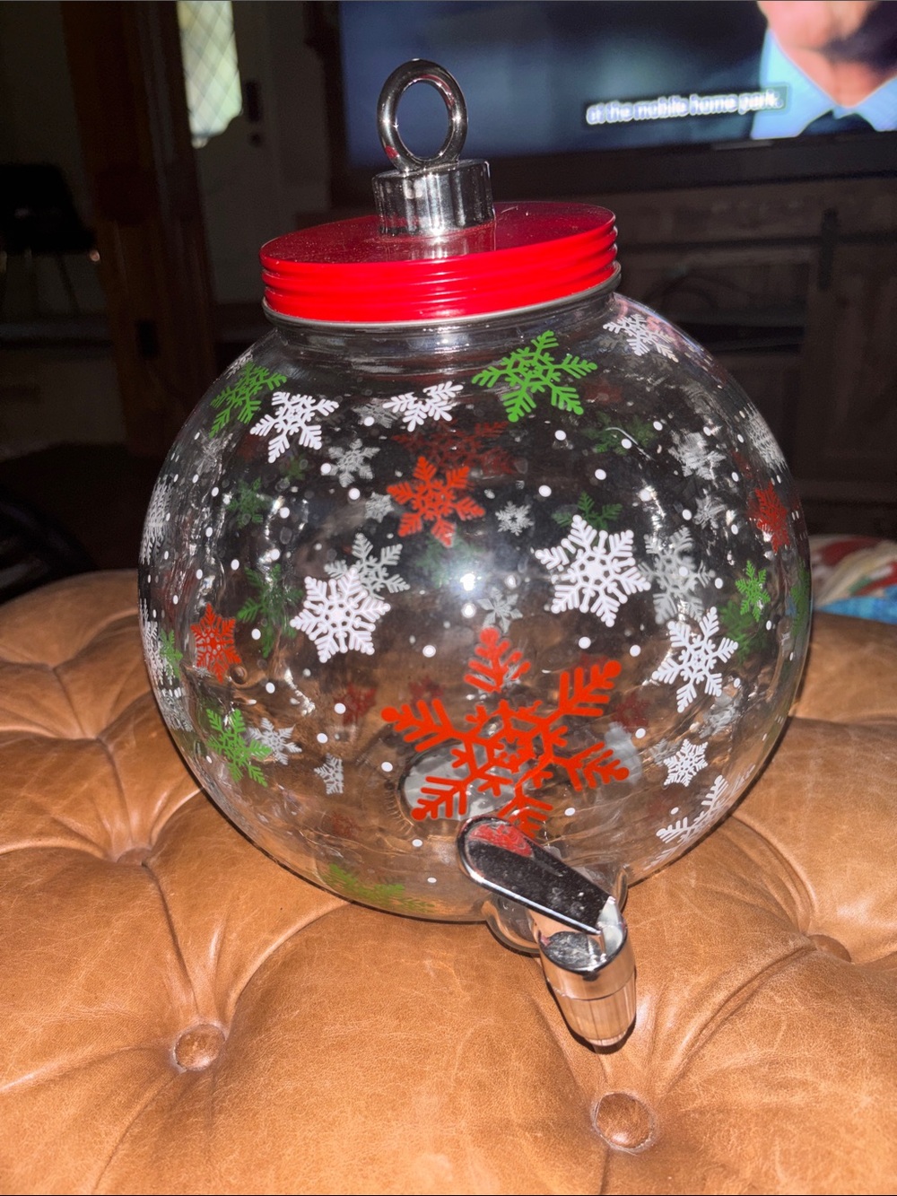 Better Homes And Gardens Red, Green, and White Snowflake Beverage Dispenser